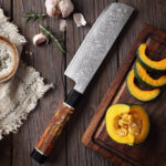 Steel Damascus Knife With Honeycomb Handle