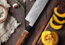Steel Damascus Knife With Honeycomb Handle