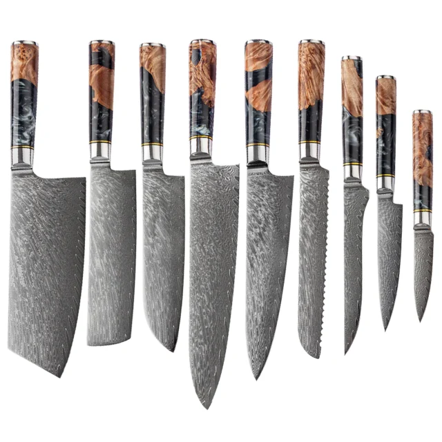 damascus kitchen knives set