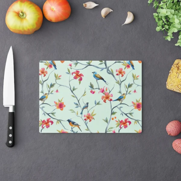 Cutting Board Spring Pattern with Birds, Flowers, Tree