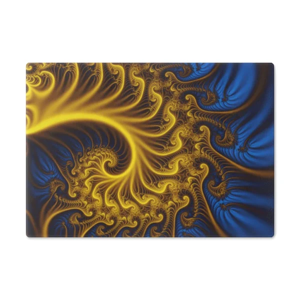 Cutting Board Yellow and Blue Spiral Fractal Pattern