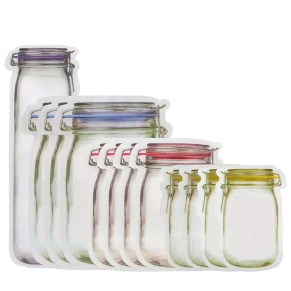 Reusable Mason Jar Bottles Bags Zipper Sealed Kitchen Organizer