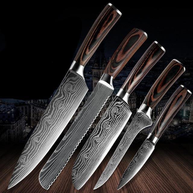 Damascus kitchen knives set