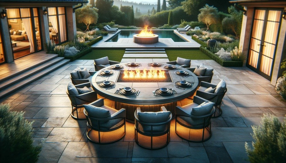 outdoor dining table fire pit