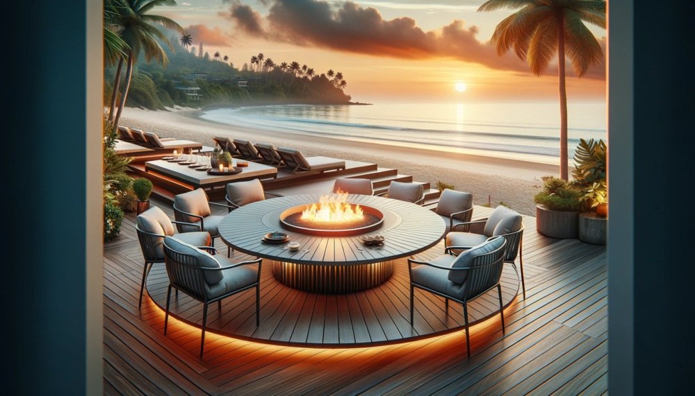 outdoor dining table fire pit